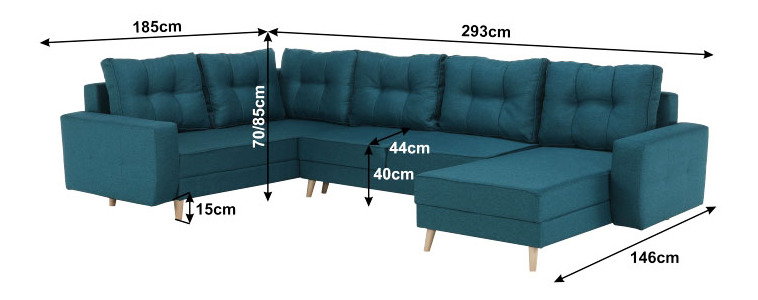 Sedacia súprava v tvare U Vellin (tyrkysová) (L)