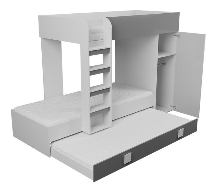 Krevet na kat Tomek 2 (bijela + bijela sjajna + sivi sjaj)