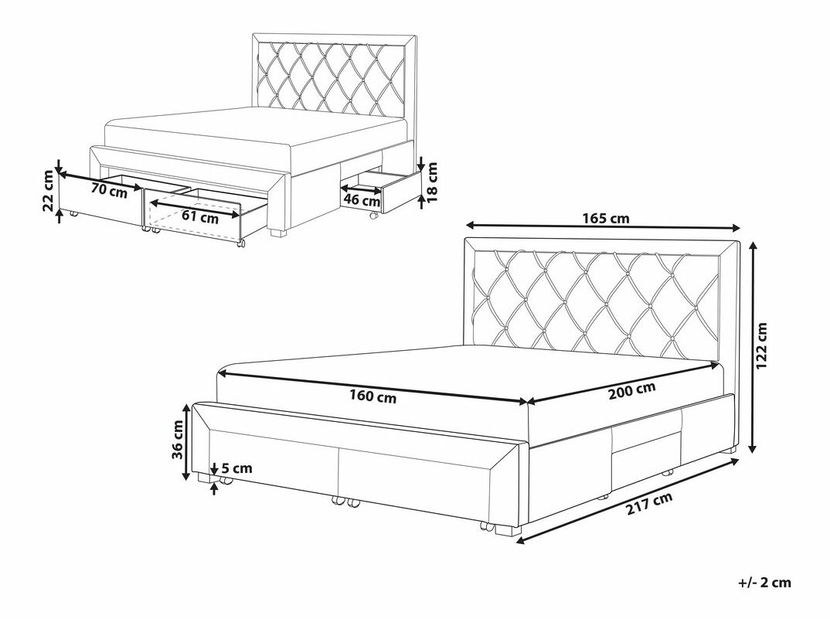 Pat matrimonial 160 cm Levi (albastru)