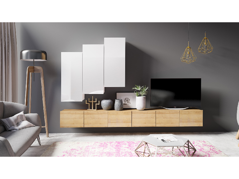 Mobilier living Calabria C20 (Alb + Stejar auriu) (fără iluminat)