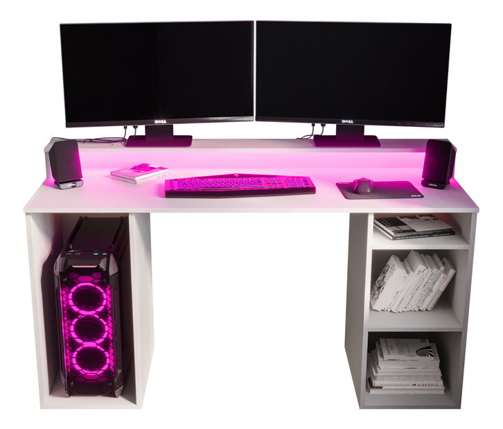 Masă PC pentru gaming Garrick 1 (biely) (cu iluminat LED RGB)