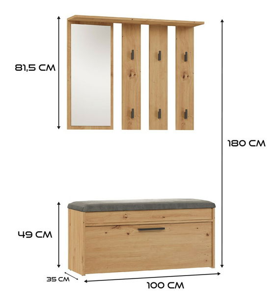 Predsieňová zostava Puntuable 1 (dub artisan) (so zrkadlom)
