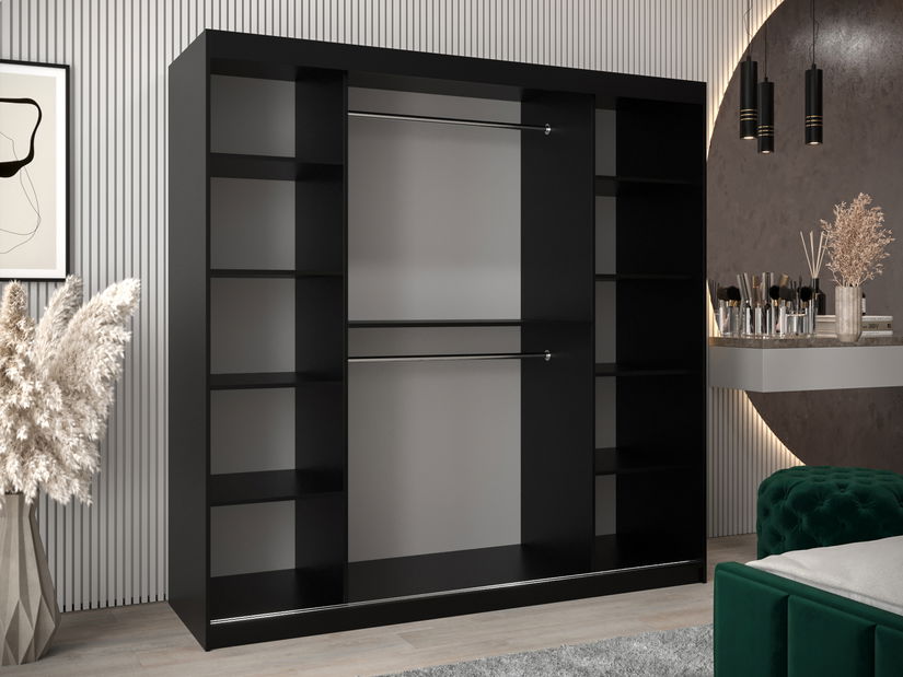 Dulap de haine 200 cm Eclipse (Negru mat + Stejar artisan)