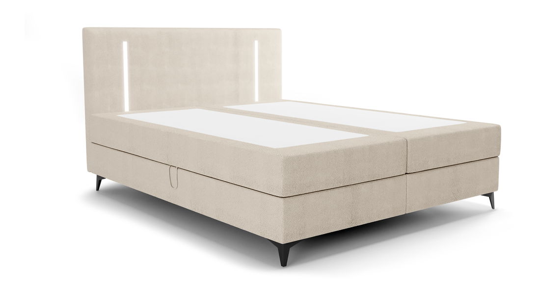 Franciaágy 180 cm Ortega Bonell (bézs) (ágyráccsal, tárolóhellyel) (LED világítás)