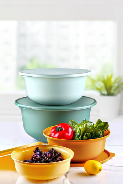 Set recipiente alimente (4 buc.) Yummy (verde + Turcoaz + Portocaliu + Galben)