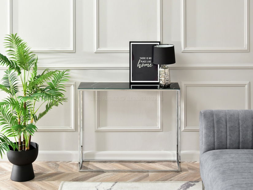 Konzolový stolík Bella Kons (čierny mramor + chrómová)