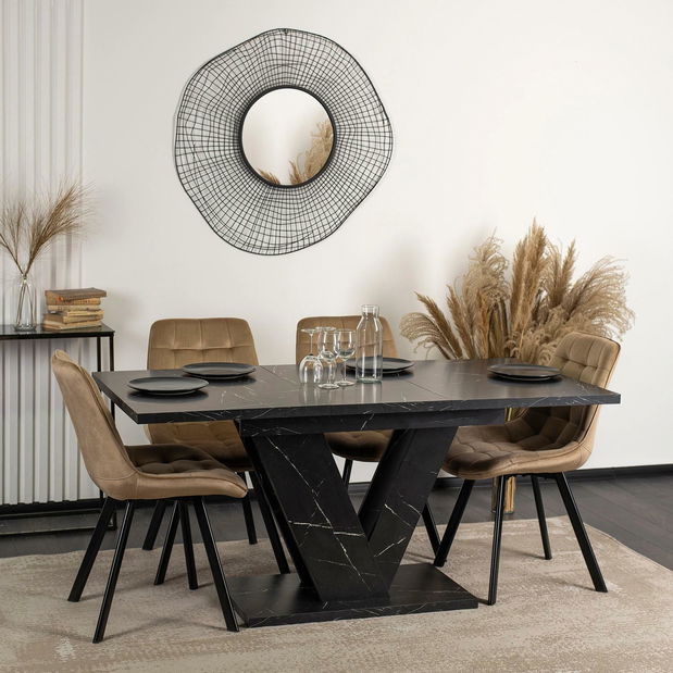 Blagovaonski set Comienzos (crni mramor + bež) (za 4 osobe)