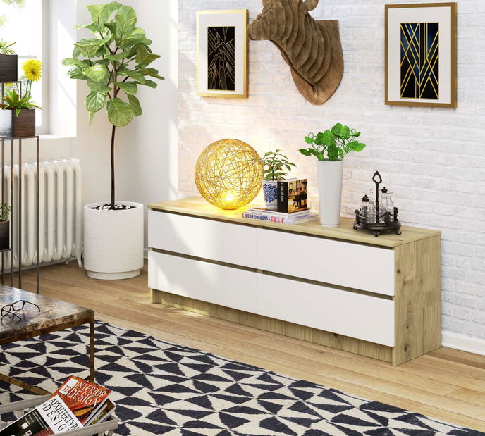 Comodă Kurtinaitis 4SZ (stejar artisan + alb)