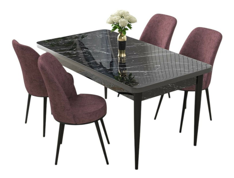 Set dining Nilla 1 (marmură neagră + roz) (pentru 4 persoane)