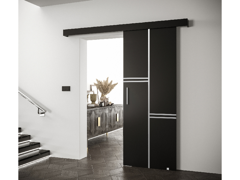 Posuvné dvere 90 cm Sharlene VIII (čierna matná + čierna matná + strieborná)