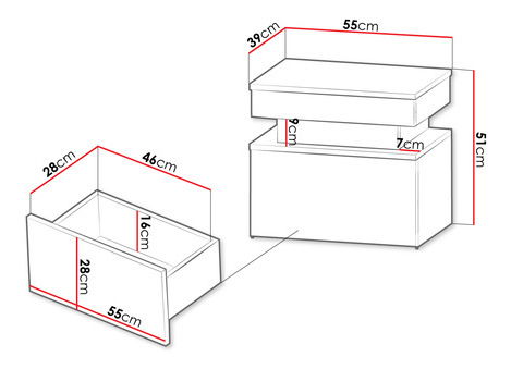 Noptieră Lesteralo 1S (Negru + lucios negru) (cu iluminat LED albastru)