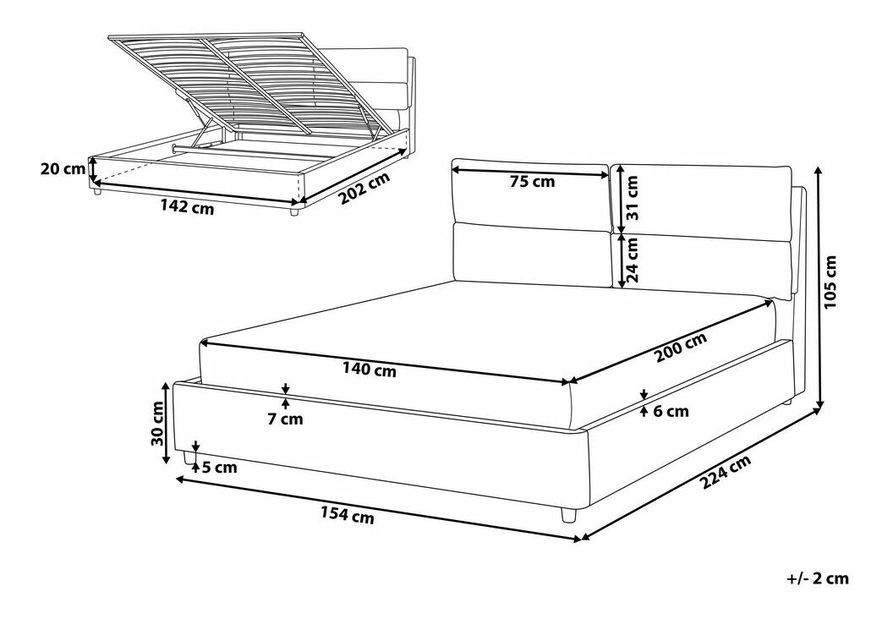 Franciaágy 140 cm BALSAS (textil) (szürke)