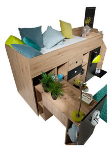 Detská kombinovaná posteľ 90 cm Sami 3 (dub artisan + matná biela + čierne madlá) (P)