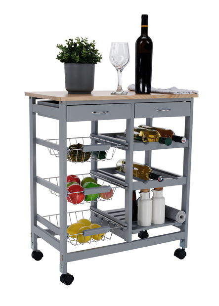 Kolica za posluživanje Brooke (siva + prirodna)