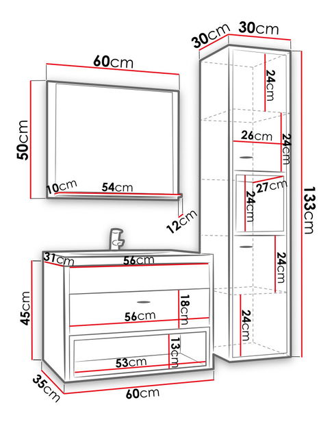 Mobilier pentru baie – Olevaro I (stejar artisan + negru mat) (cu chiuvetă, baterie Platino BCZ 020M și sifon) *lichidare de stoc