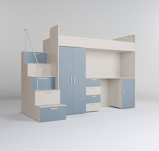 Pat pentru copii Ruby IV S (cașmir + albastru deschis) (cu somiere)