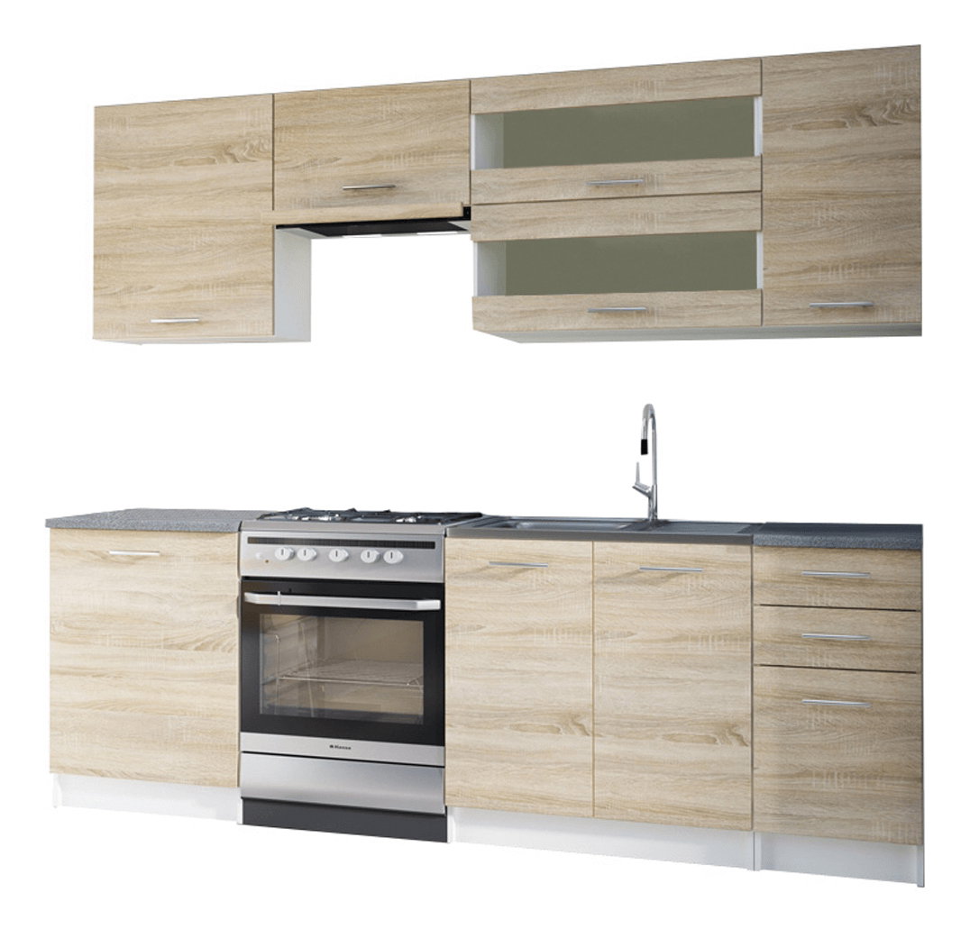 Konyha Flor 240 cm fehér + sonoma tölgy