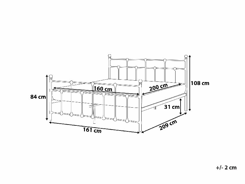 Franciaágy 160 cm LUXO (ágyráccsal) (fekete)