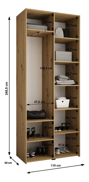 Dulap de haine 110 cm Carmela 50-3 (Cașmir + Negru)