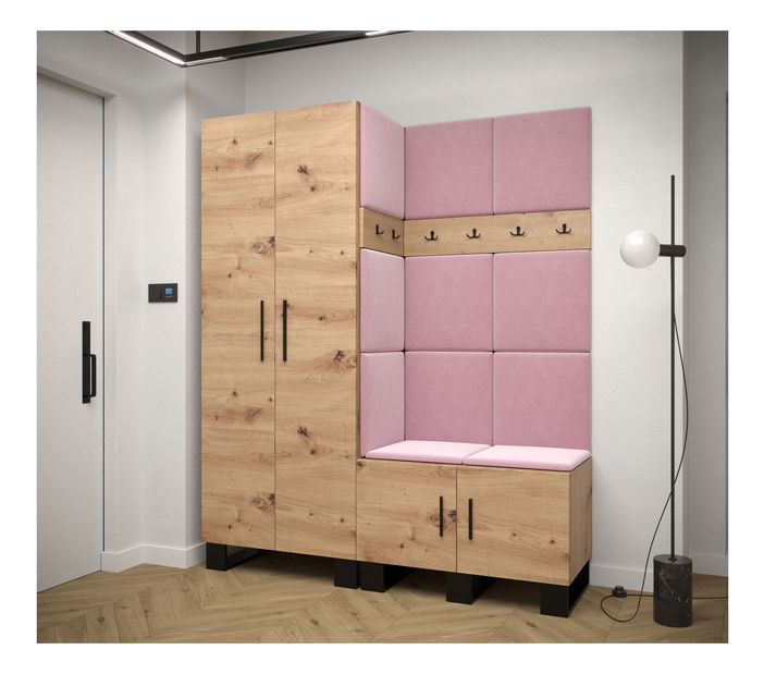 Set mobilier pentru hol Amanda 2 (Stejar artisan + roz)