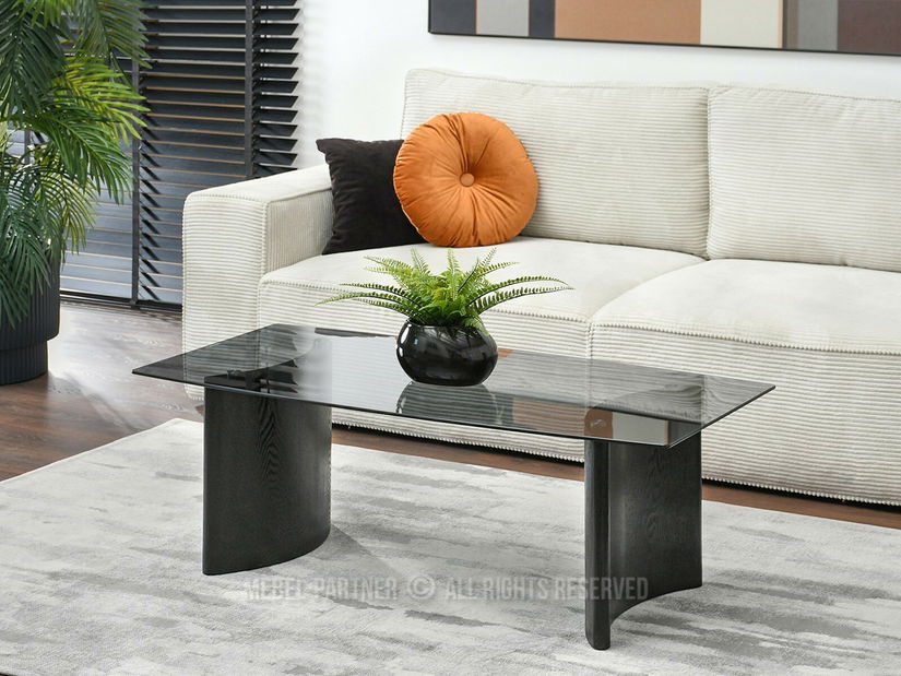 Măsuță de cafea Sue (sticlă fumurie + negru)