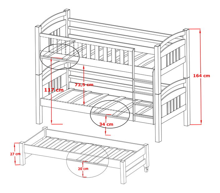 Dječji krevet 90 x 190 cm BLAIR (s podnicom i prostorom za odlaganje) (grafit)