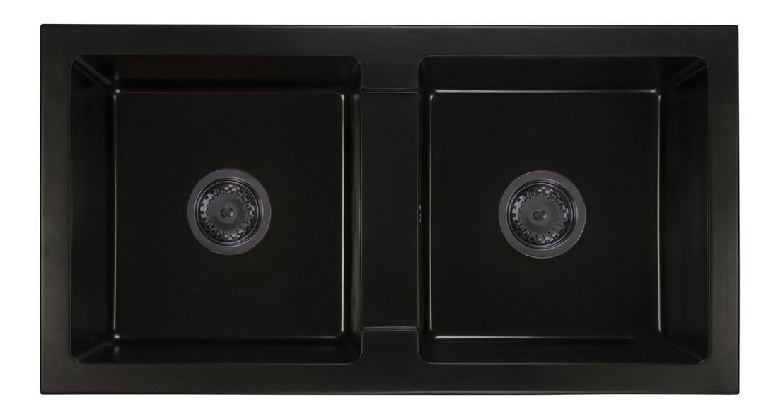 Chiuvetă de bucătărie Byrbys (negru) (cu 2 orificii pentru robinet)