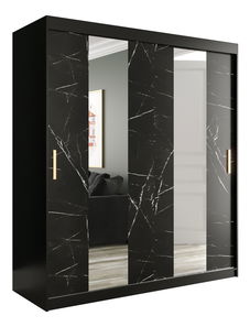 Dulap de haine 180 cm Marbelo P (mat negru + marmură neagră)