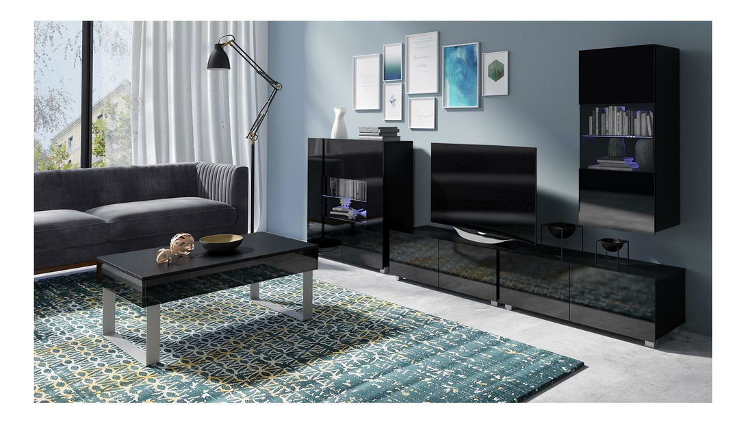 Dnevni boravak Calabria 1 (crna mat + crni sjaj) (s rasvjetom)