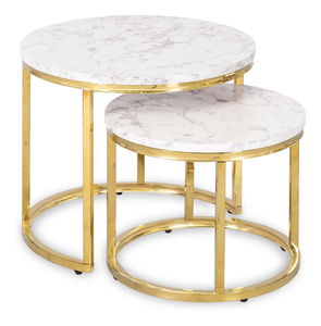 Set 2 konferenčných stolíkov Oponia (mramor + zlatá) 