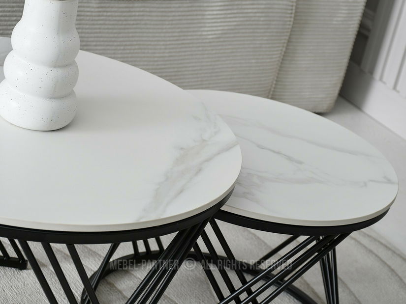 Stolić za kavu Rimini (bijeli mramor + crna)