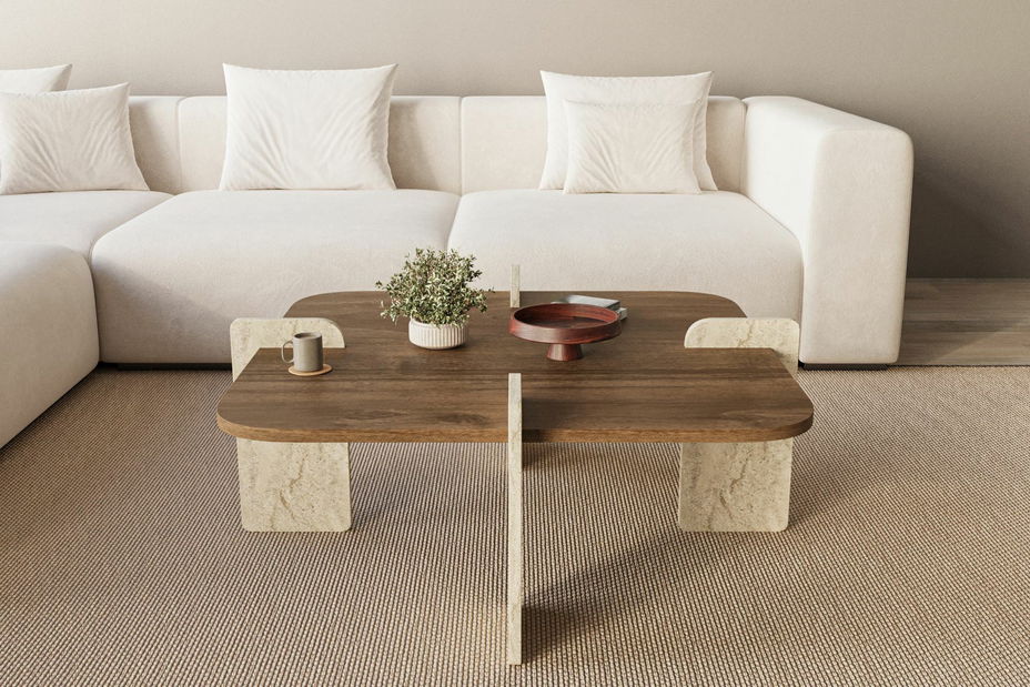 Konferenčný stolík Poalo (orech + travertín)