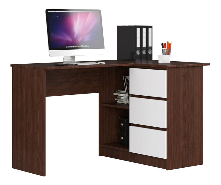 Masă PC de colț Bodhi (wenge + alb) (D)