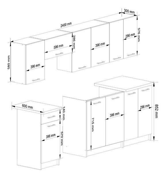 Set mobilier bucătărie 240 cm Ozara II (Alb)