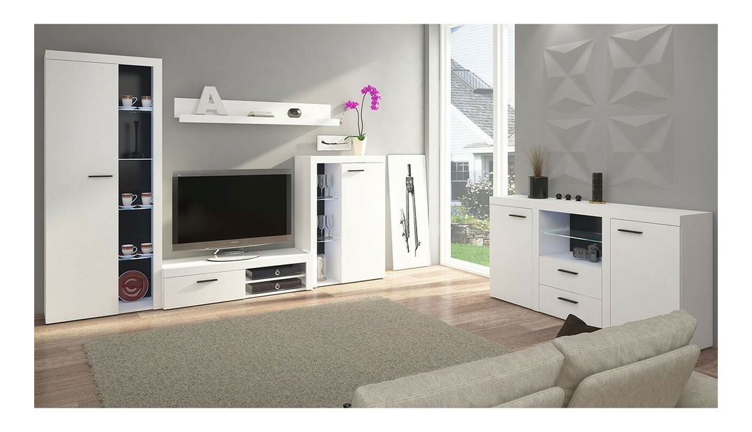 Obývacia stena Rokara (s komodou) (biela) (osvetlenie LED)