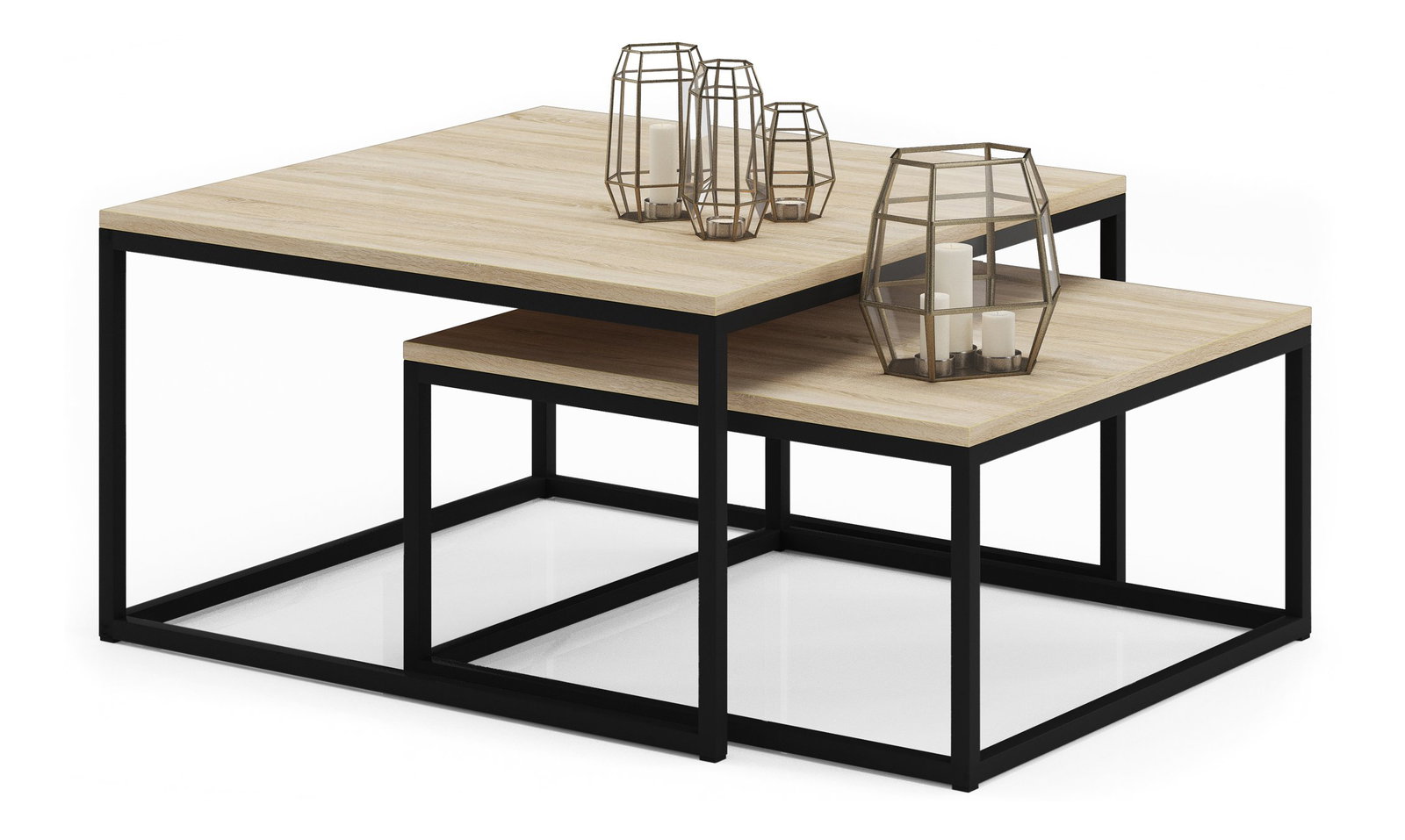 Set 2 ks. măsuțe cafea Kamir (negru + stejar sonoma)