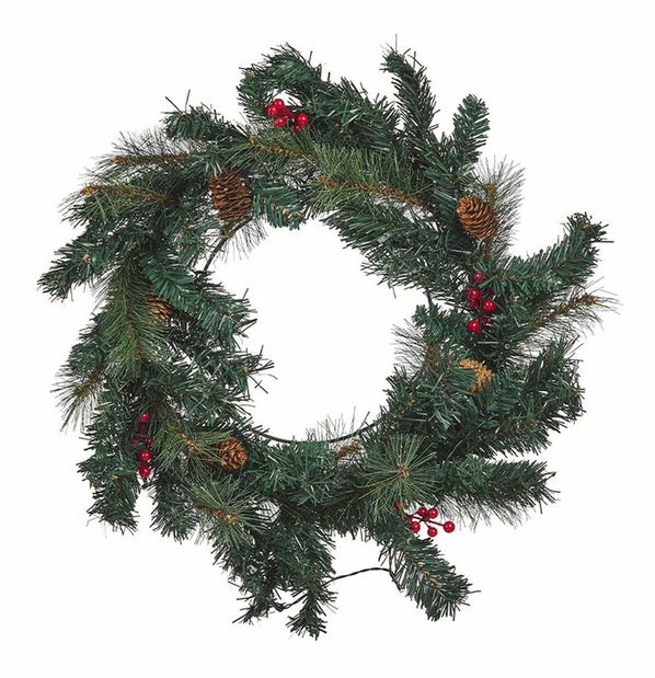 Coroană pentru ușă ø 60 cm Thorfinn (verde) (cu iluminat)