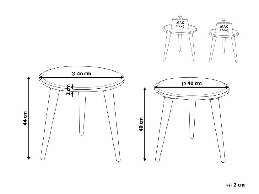 Set 2 buc măsuțe cafea Serijo (lemn deschis) 