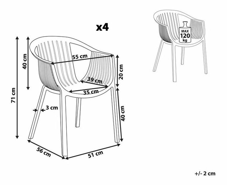 Set 4 ks. záhradných stoličiek Nanette (čierna)