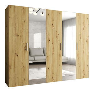 Šatníková skriňa 250 cm Borry 2 (dub artisan + strieborná)