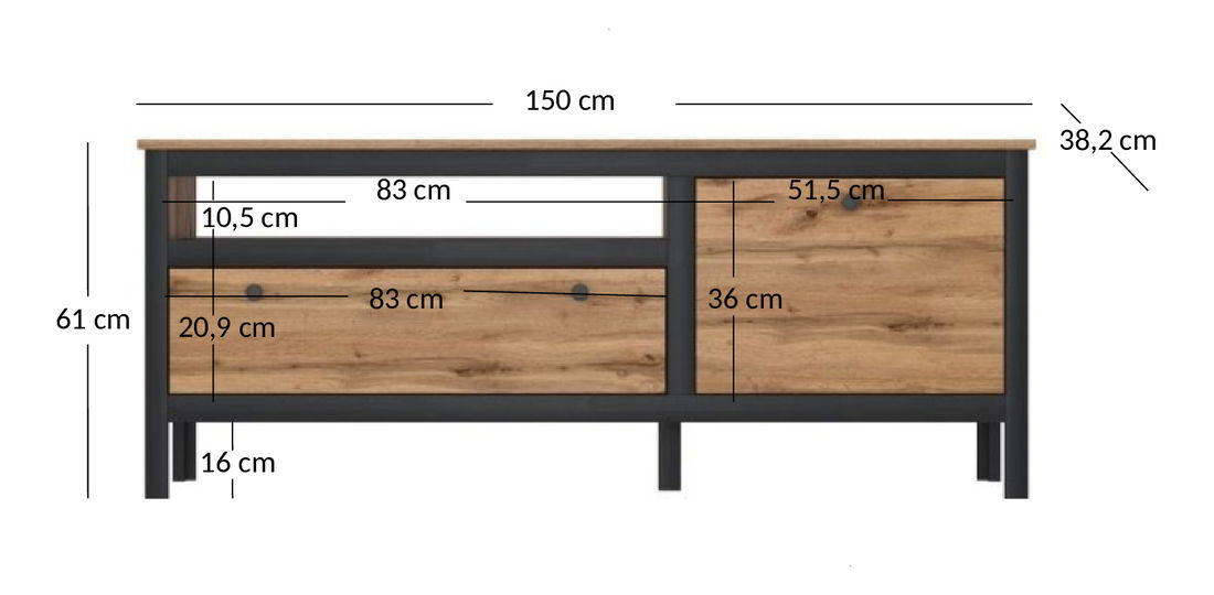 TV stolík/skrinka Leticia (dub wotan + čierna)