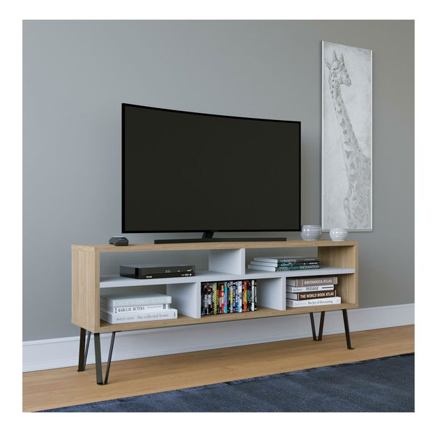 Masă TV Lenodi (stejar + alb) 