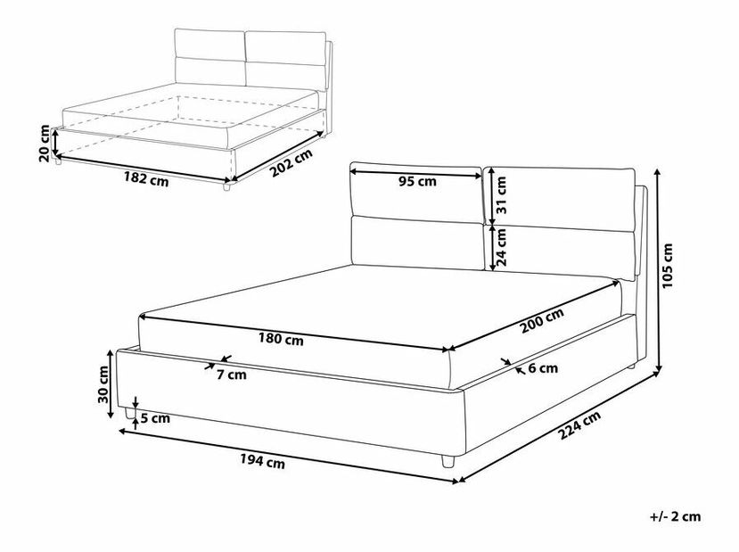 Bračni krevet 180 cm BALSAS (tekstil) (siva) (s podnicom)