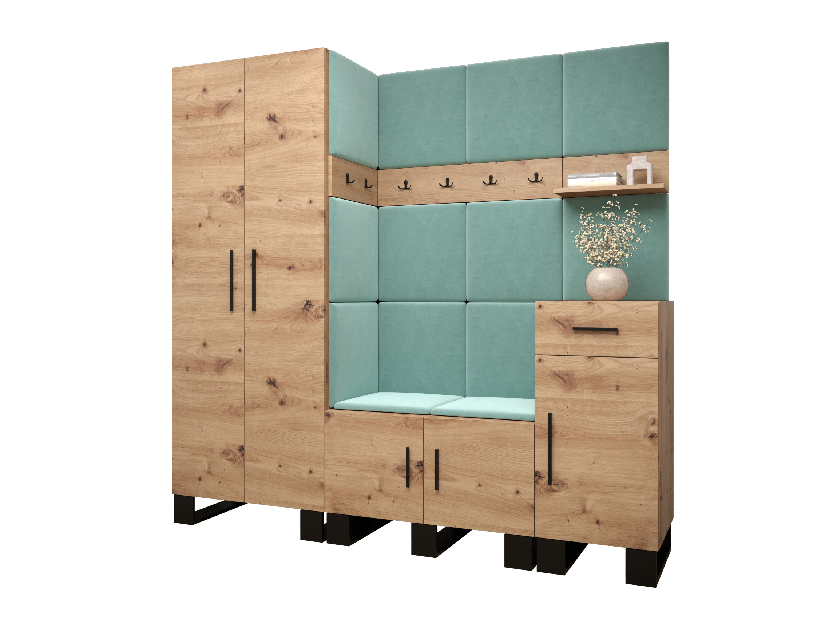 Set mobilier pentru hol Amanda 1 (Stejar artisan + verde)