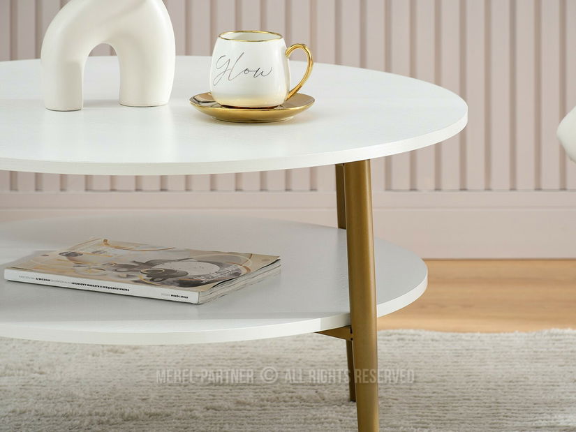 Dohányzóasztal Randolf Xl (fehér fa + arany)