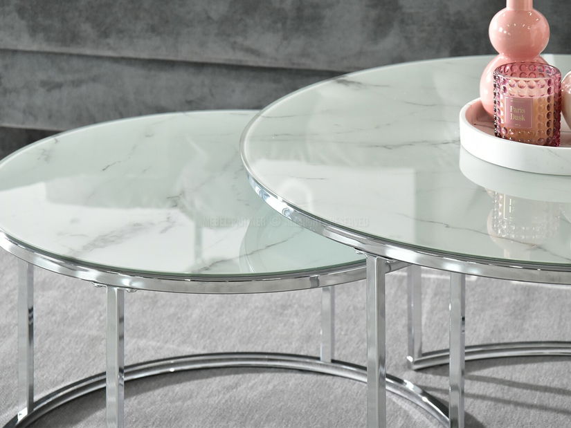 Konferenčný stolík Grande (biely mramor + chrómová)