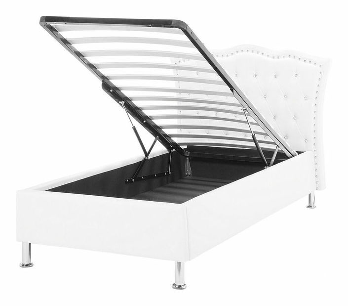 Jednostruki krevet 90 cm MATH (s podnicom i prostorom za odlaganje) (bijela)