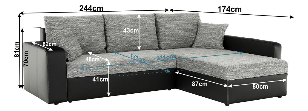 Rohová sedačka Manter (čierna + sivá) (L)