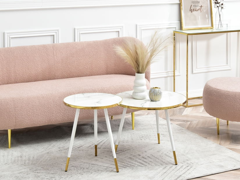 Măsuță de cafea Zoya Xl (marmură albă + auriu)