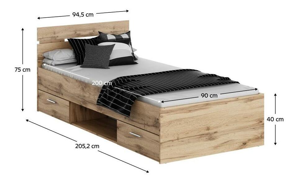 Jednolôžková posteľ 90 cm Michigin (dub wotan) (s úložným priestorom)